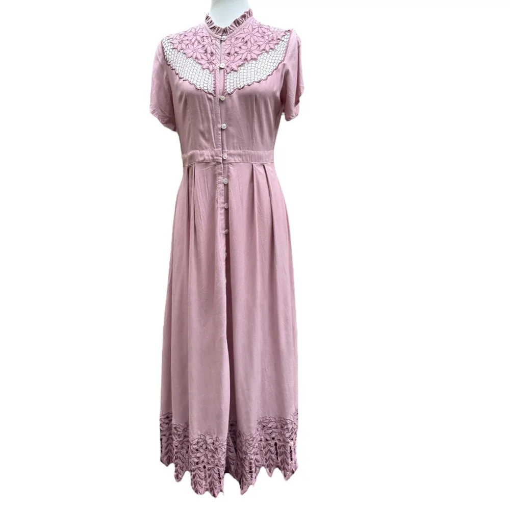 Cleobella Size Small Pink Mauve Lace Maxi Dress - Picture 12 of 16